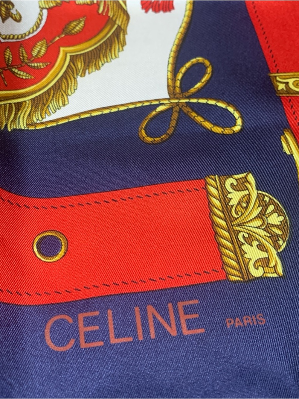 Celine Navy, Gold and White Silk-Print Scarf